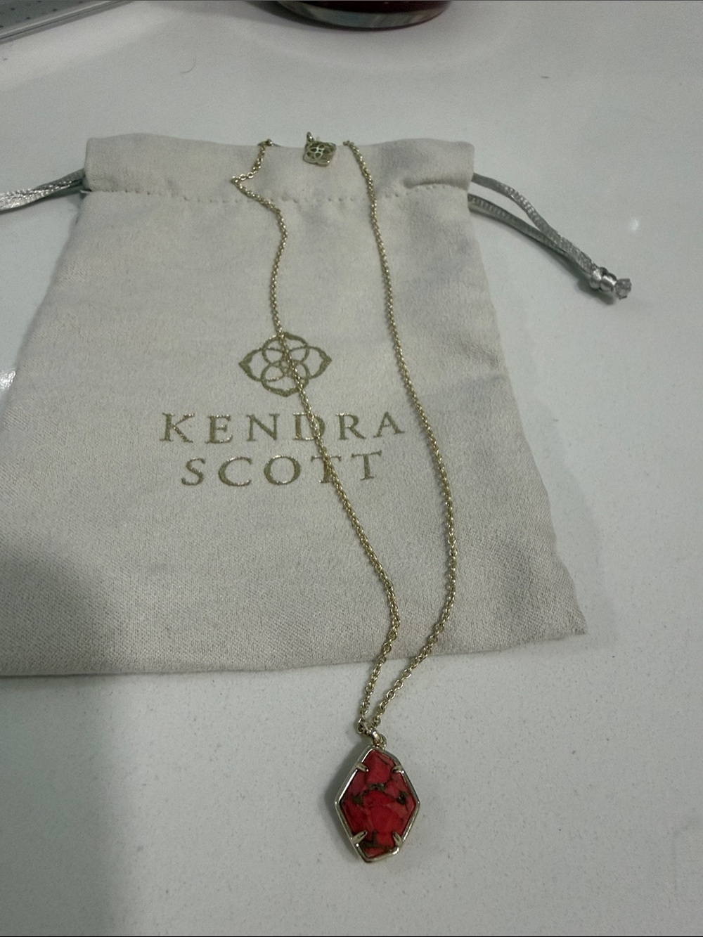 Kendra Scott Women’s Gold Necklace with Orange stone Pendant
